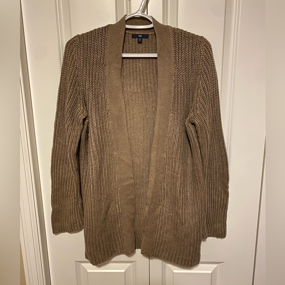 GAP open front cardigan in taupe brown